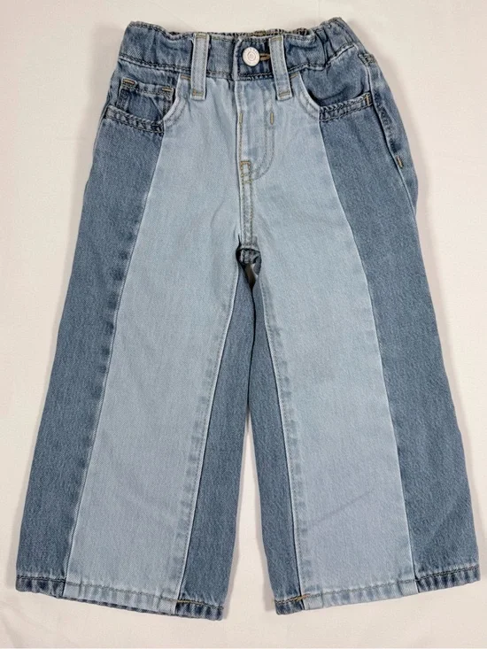 OLD NAVY Girls Two Tone Baggy Wide Leg Jeans 2T Colorblock 90s Y2K Retro Boho