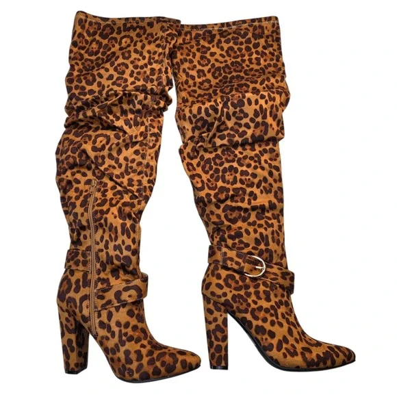 Journee Collection Leopard Print Over The Knee Boots Sz 8 XWC Extra Wide Calf‎