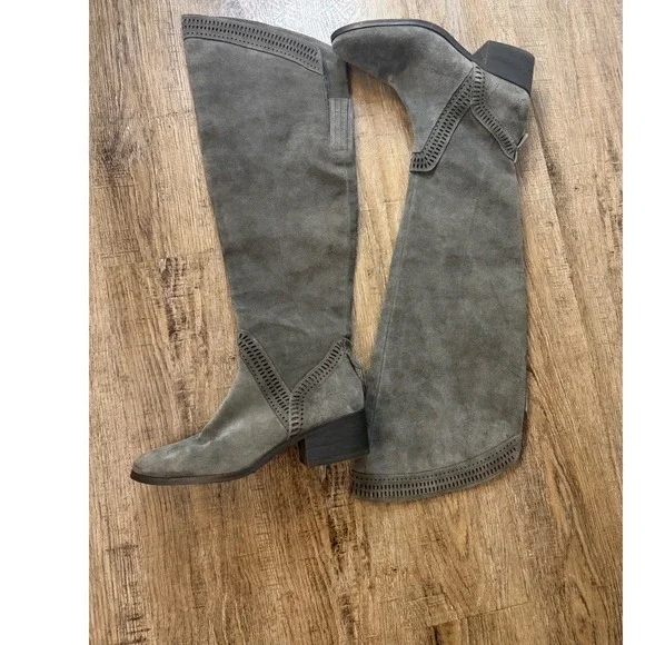 Vince Camuto Karinda Grey Suede Over The Knee Perforated Boots Size 10M