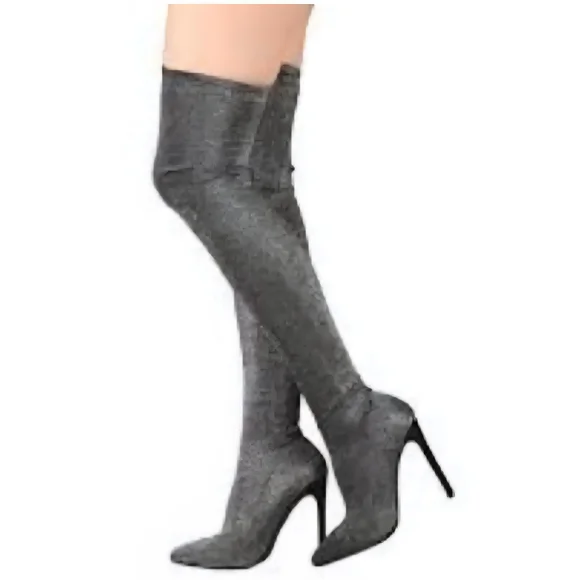 Liliana Silver Over-the-Knee Stiletto Boots Size 7‎