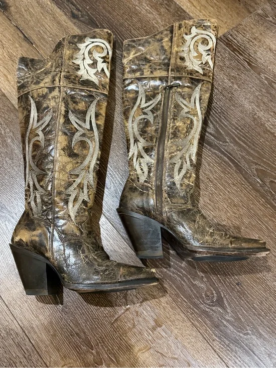 Dan Post jilted knee high western Brown Boots size 7