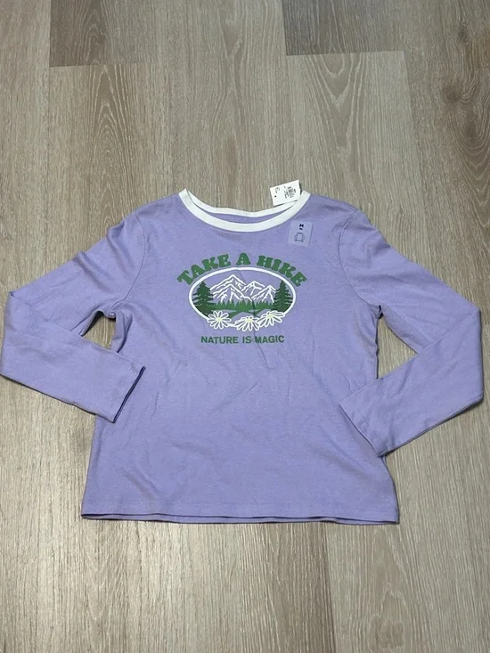 Old Navy Vintage Inspired NWT Lavender 'Take a Hike' Graphic Long-Sleeve Tee Sz8