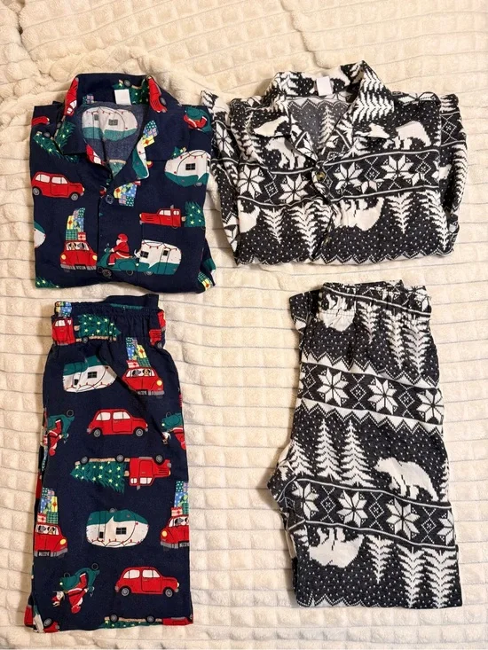 Kids Holiday Pajamas - Navy Car & Red Camper and Black White Polar Bear (10/12)