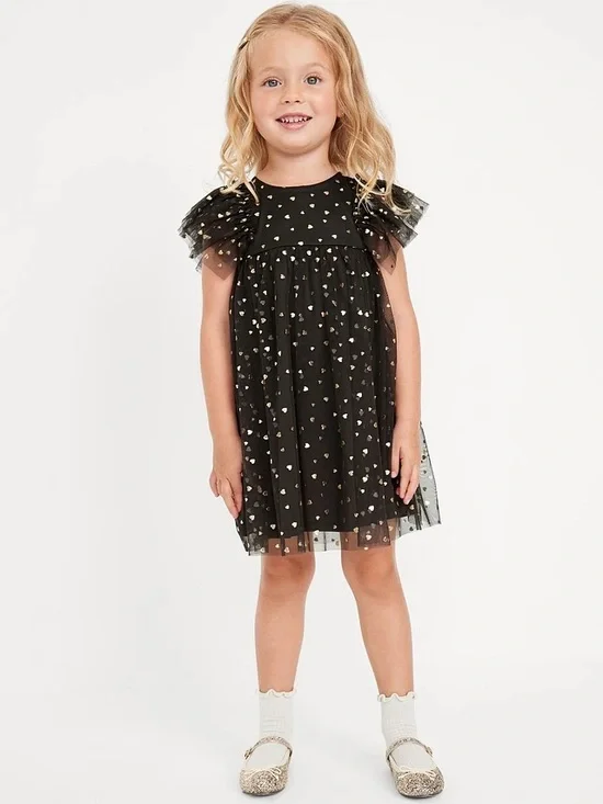 Old Navy Girls' Black Tulle Dress with Gold Heart Print 3T
