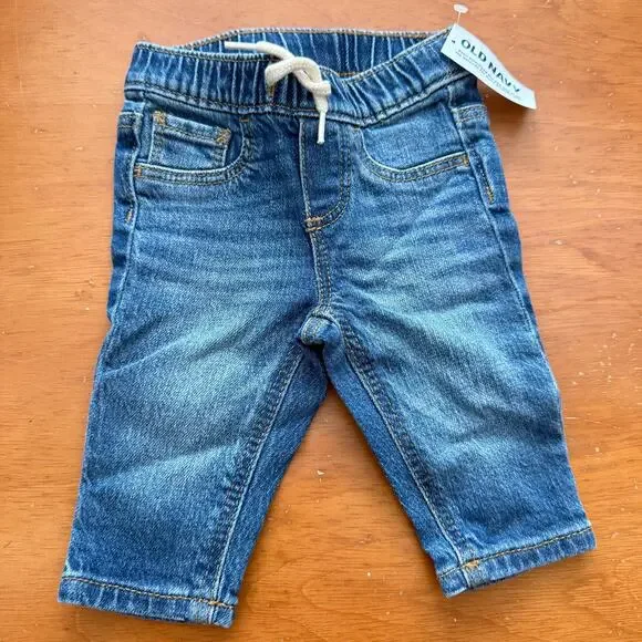 NWT Old Navy Pull On Elastic Waist Denim Jeans Baby Boy 0-3 Months Drawstring