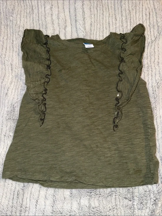 Old Navy Olive Green Ruffle Sleeve Short Sleeve Tee
