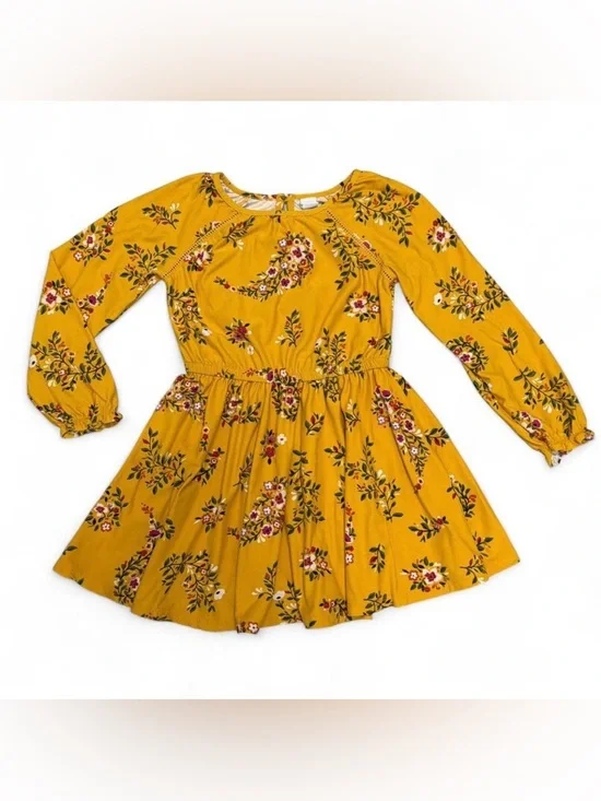 Girls' Old Navy Floral Long-Sleeve Dress - Mustard Yellow