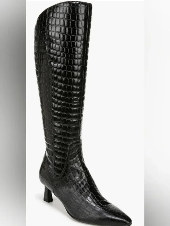 Naturalizer Deesha Pointed Toe Knee High Croc-Embossed Knee Boots