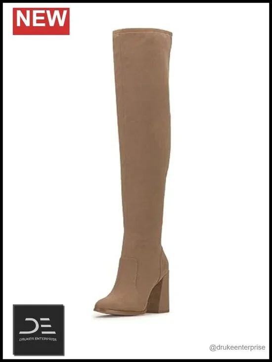 Faux Suede Over-the-Knee Block Heel Boots with Inner Zip