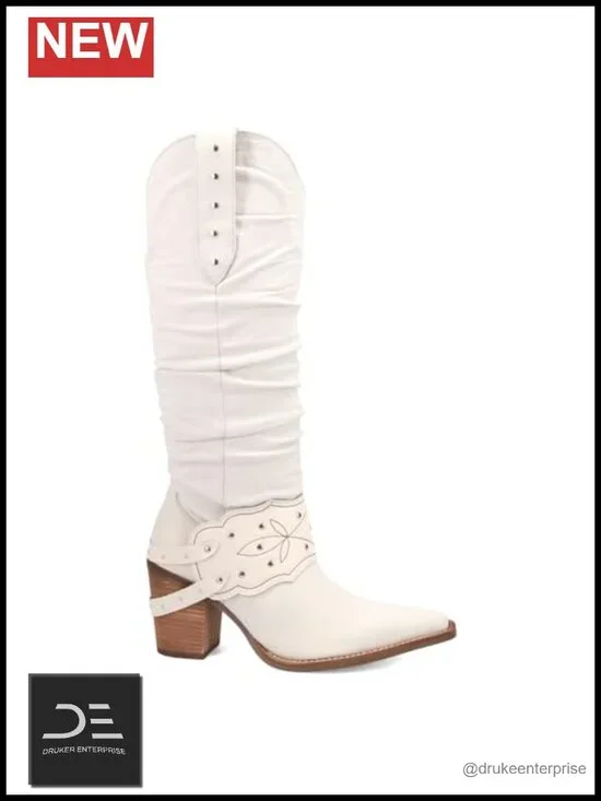 Dingo Womens Studded Snip Toe Over Knee Mid Heel Slouchy Pull On Dress Boots
