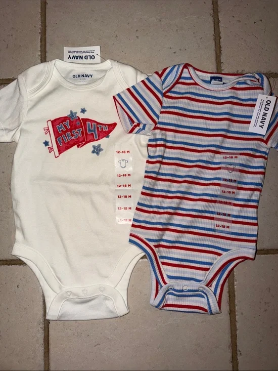 Two Red white blue onesies My First Fourth of July & Striped bodysuit 12-18 mths