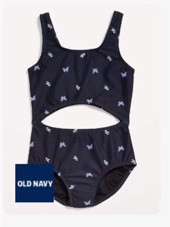 Old Navy girls Navy One-Piece Swimsuit with Purple Butterfly Print NWOT