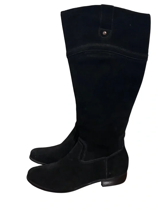 Corso Como Black Suede Tall Leather Riding Zip Flat Boots Women’s Size 8