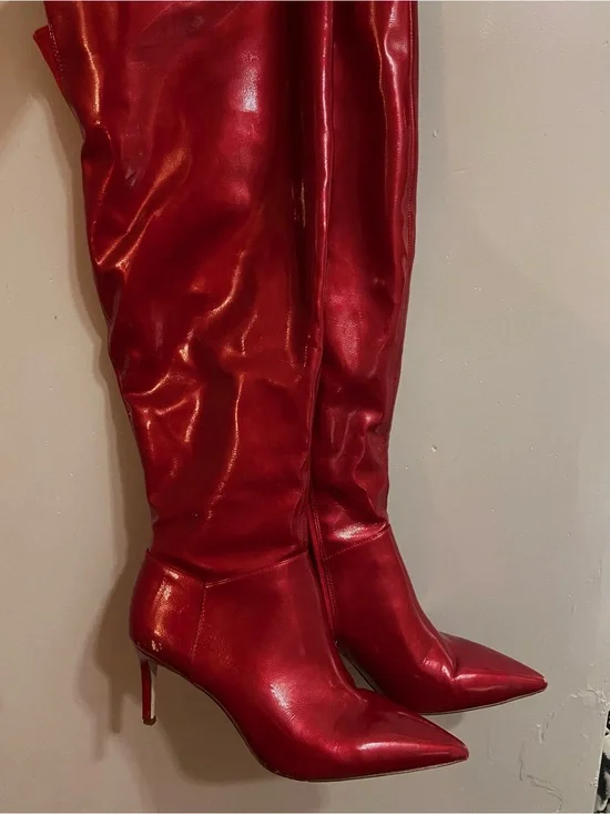 Women's Red Pointed-Toe Knee-High Boots- Jessica Simpson