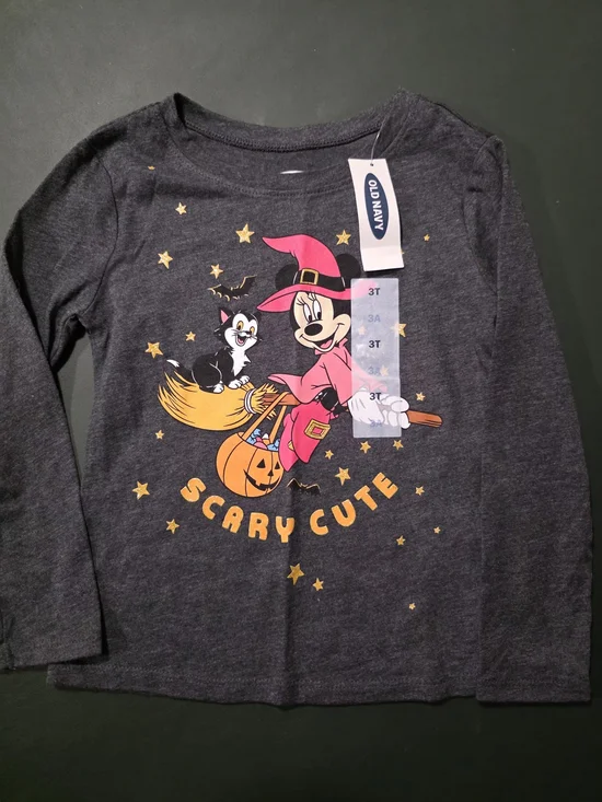 Old Navy Charcoal Minnie Mouse Halloween Long-Sleeve Tee with Pink Witch Outfit