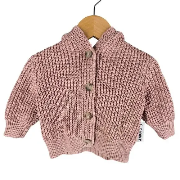 OLD NAVY BABY GIRL’S MAUVE KNIT HOODED CARDIGAN SWEATER SIZE 3–6 MONTHS