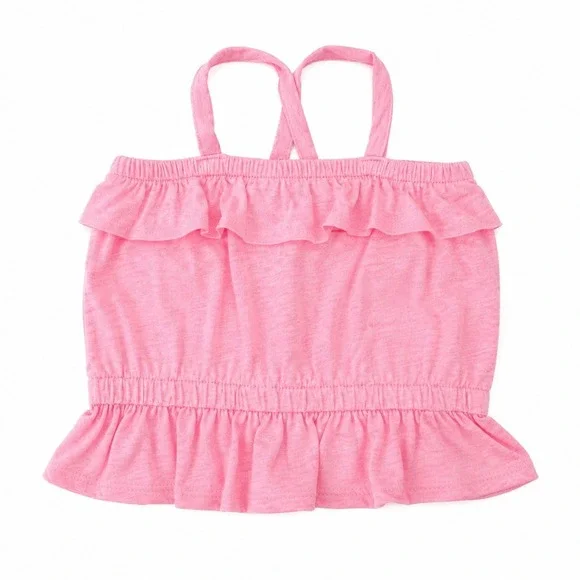 Old Navy Girls Tank Top Sz 12-18 Mo Pink Peplum Ruffle‎ Slub Knit NEW