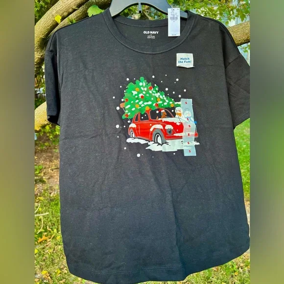 Old Navy Kids Christmas morning shirt animal print dog Match the Fam T-shirt S
