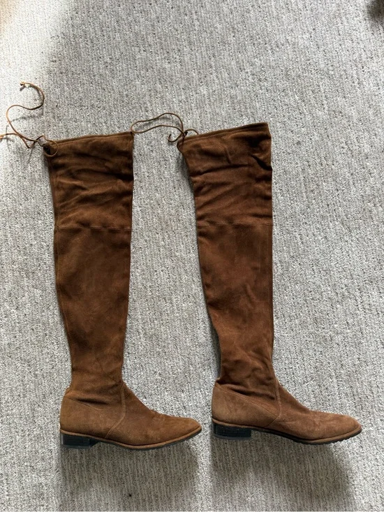 Stuart Weitzman Lowland Over-the-Knee Suede Boots in Chestnut Brown Suede