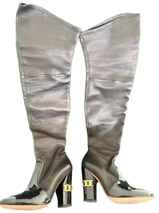 LUXURY BRAND Stretch leather over the knee boot