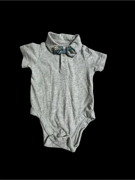 Old Navy Heather Gray Polo Onesie with Plaid Bow