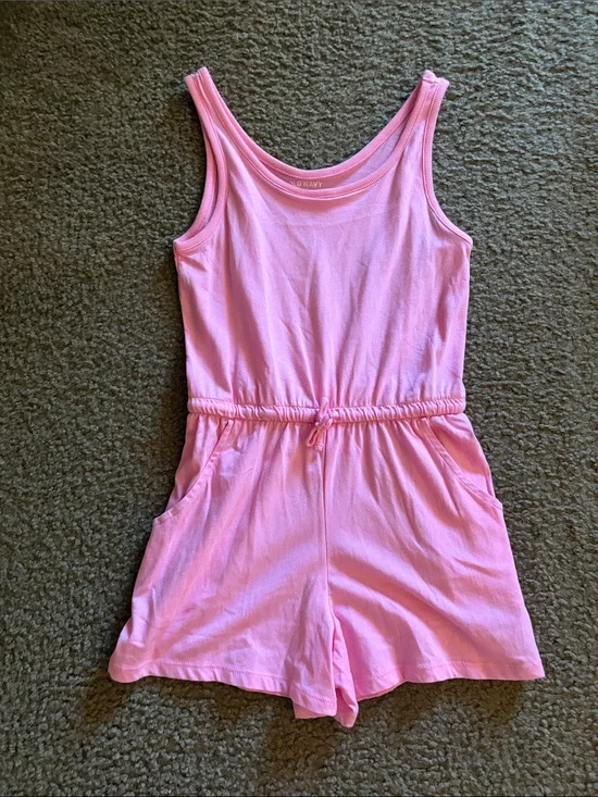Old Navy Pink Tank Romper with Drawstring Waist