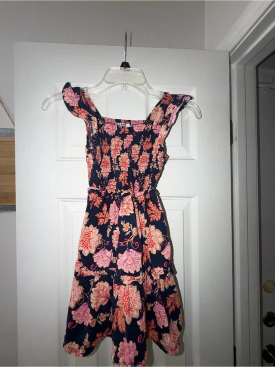 Old Navy Navy Floral Tiered Sundress with Pink and Coral Flowers