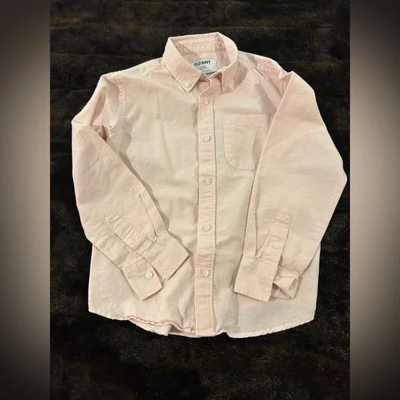 Old Navy Boys Button Down Shirt Size 8 Pink Long Sleeve Built-In Flex