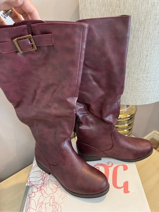 Juicy Couture Burgundy Over-the-Knee Buckle Riding Boots