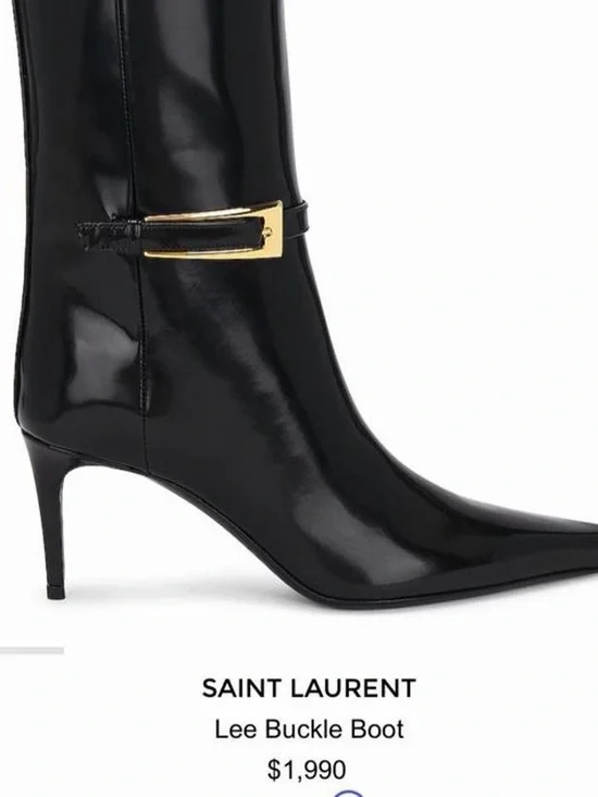 Yves Saint Laurent Black Patent Lee Buckle Over-the-Knee Boots