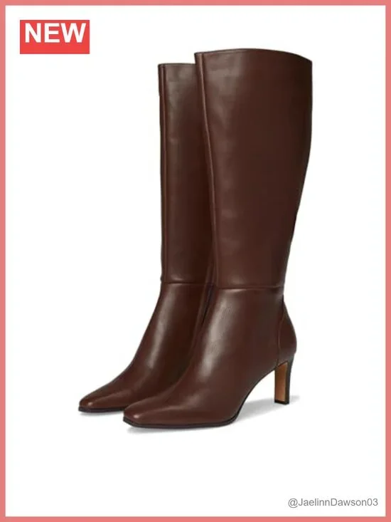 Knee High Boots Wide Calf Zip Closure Faux Leather