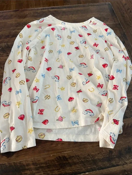 Old Navy Cream Long Sleeve Top with Red, Blue & Gold Motifs