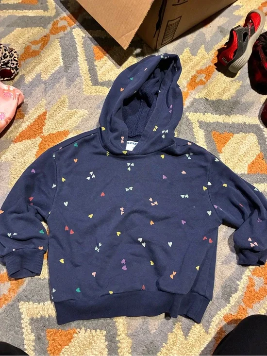 Old Navy Girls' Navy Heart Print Hoodie sweatshirt with hearts
