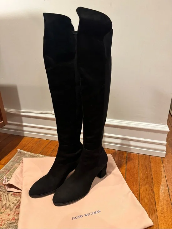 Stuart Weitzman Black Suede Over-the-Knee Boots
