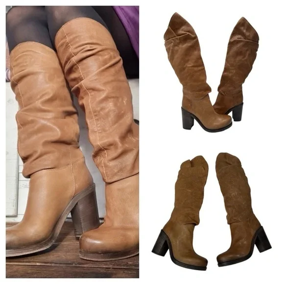 Vic Matie Robust Tray Boots Genuine Leathern Brown SLOUCHY BOOTS size 36 US 6