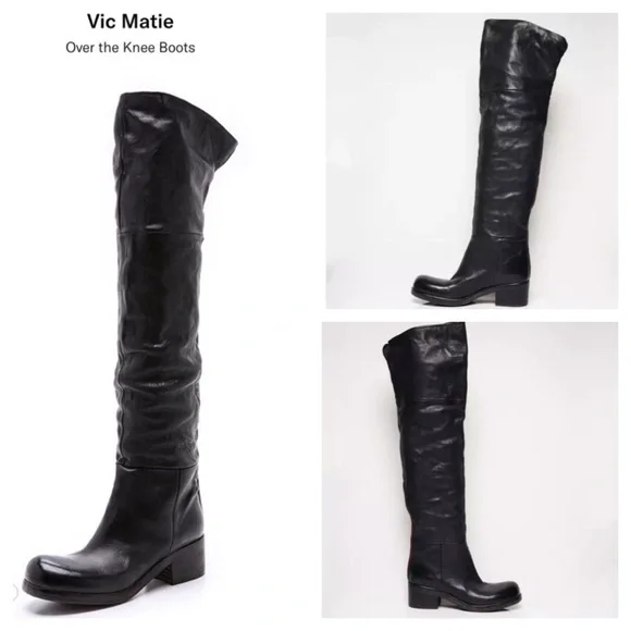 VIC MATIE Leather Boots Women's Over the Knee black Size 36 US 6 made in Italy