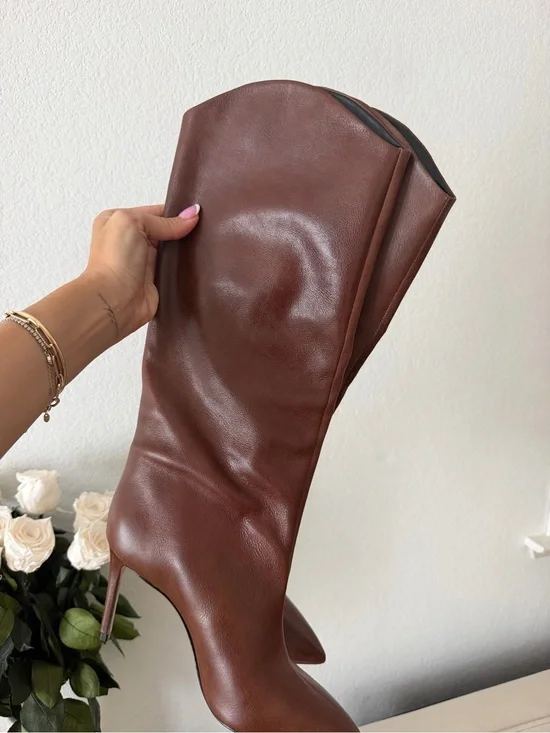 SCHUTZ Brown Over-the-Knee Leather Stiletto Boots