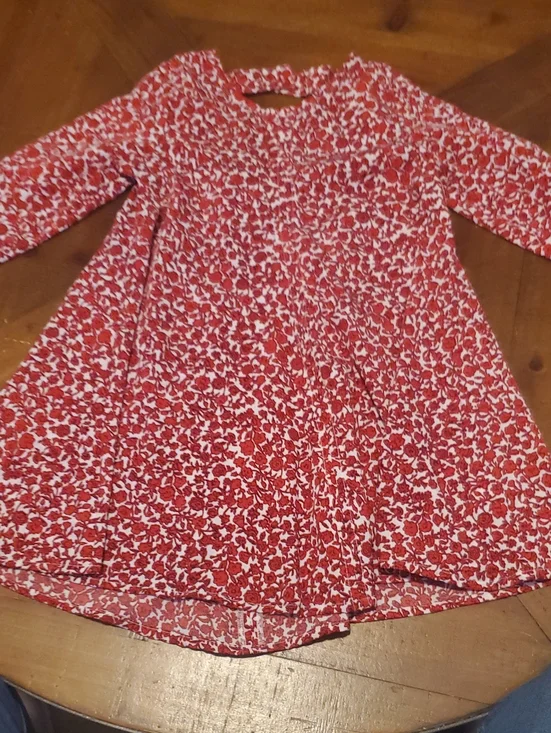Old Navy Red & White Floral Knit Long-Sleeve Dress