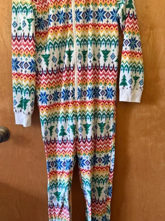 Old Navy White Multi Kids Tree Print Fleece Pajama Onesie