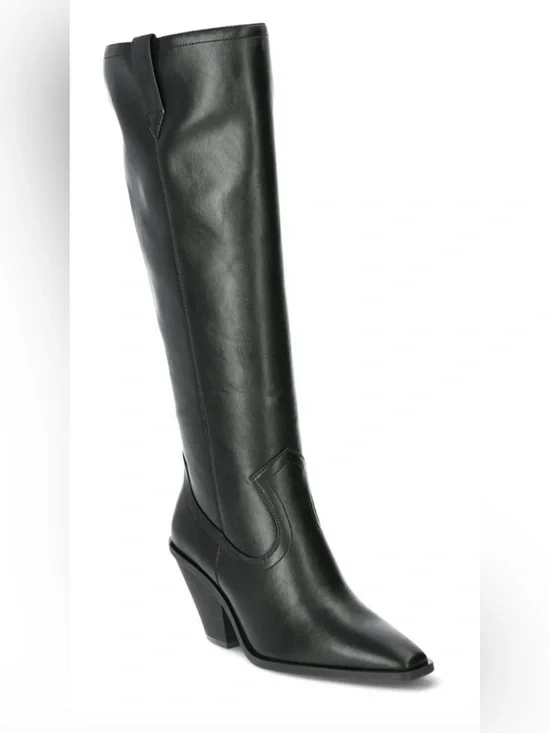 Classic Black Over-the-Knee Leather Boots - Elevated Heel