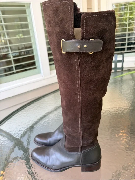 Joan & David brown suede and leather riding boots women's size 6 1/2M Preowned