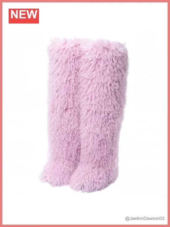 Thigh High Fur Boots for Women, Tall Over the Knee Furry Boots