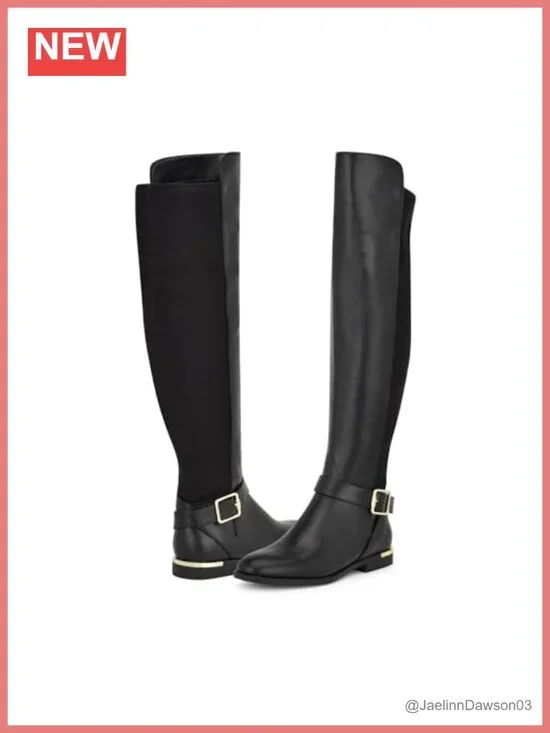 Nine West Over-the-Knee Equestrian Boots Faux Leather Zip Round Toe