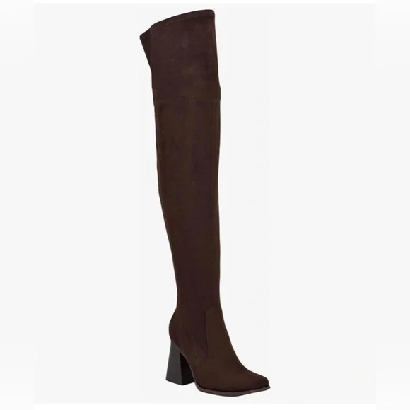 New- Elegant Brown Over-the-Knee Boots Dark Brown & Gold Zipper  Classic size 5