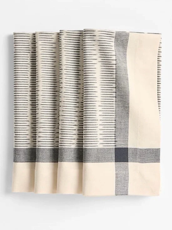 New! Crate&Barrel Cream and Indigo Napkins-set of 4