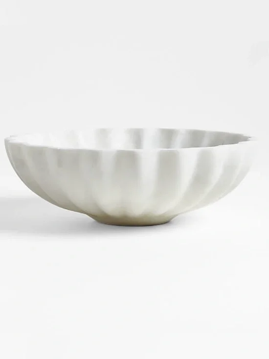 New! Crate&Barrel French White Marble Fluted Ceramic Serving Bowl