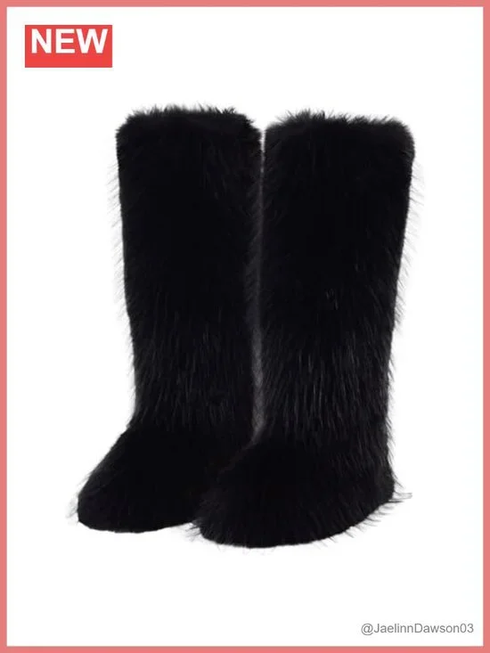 Women's Faux Fur Knee-High Winter Boots Round Toe Fluffy Outdoor