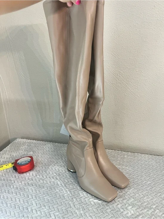 Franco Sarto Wide Calf Over-the-Knee Square-Toe Boots in Taupe