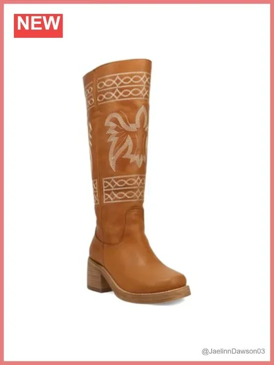Embroidered Round Toe Over the Knee Block Heel Boots Cushioned Footbed Mid Heel