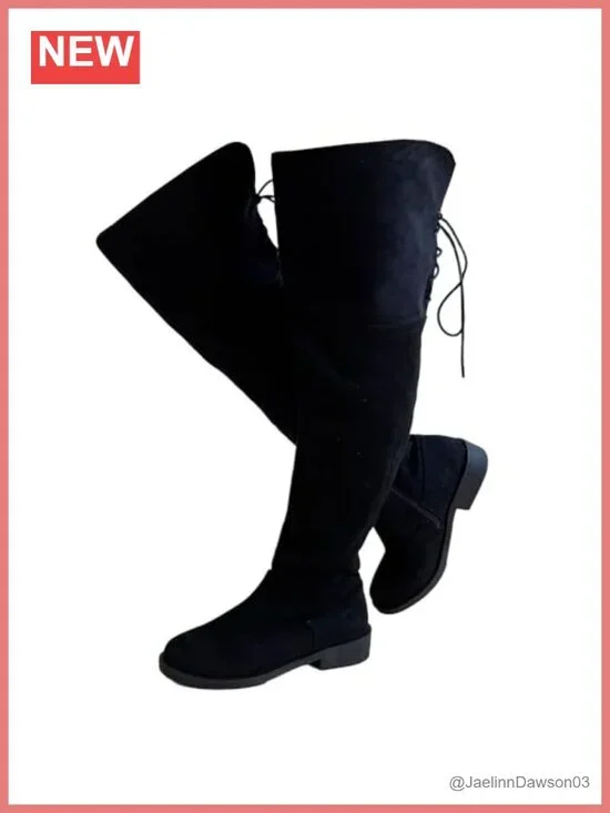 Over the Knee High Boots Round Toe Low Chunky Wide Calf Riding Thigh High Casual
